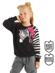 Fırfırlı Zebra Kız Çocuk Siyah Uzun Kollu Sweatshirt - Denokids