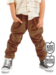 Fitilli Kadife Hardal Erkek Çocuk Lastikli Pantolon - Denokids