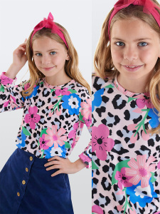 Floral Leopard Girl Sweatshirt - Denokids