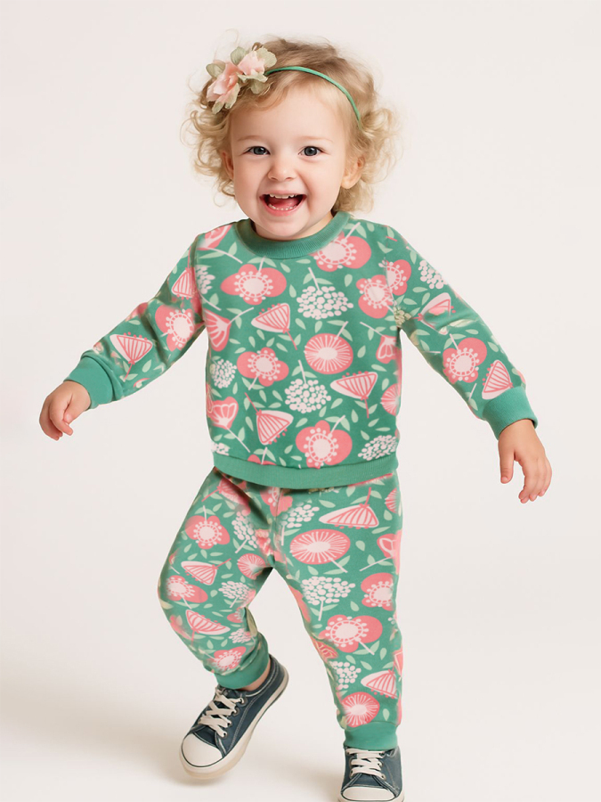 Flower Garden Baby Girl Green Tracksuit - 1