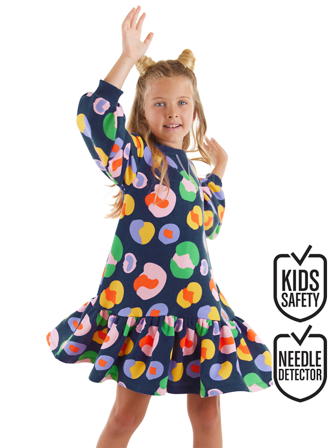 Flowers Girl Navy Blue Dress - 1