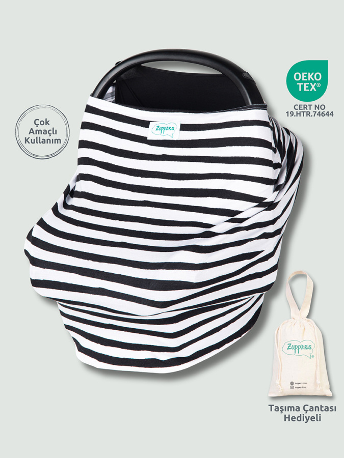 Fonksiyonel Puset - Emzirme Örtüsü Siyah-Beyaz Set - 1