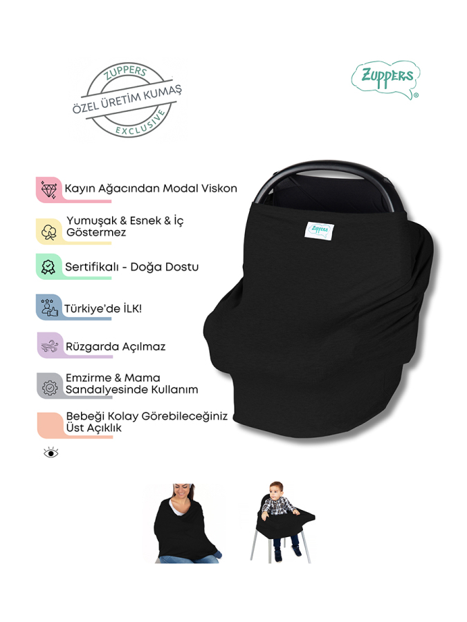 Fonksiyonel Puset - Emzirme Örtüsü Siyah Set - 2