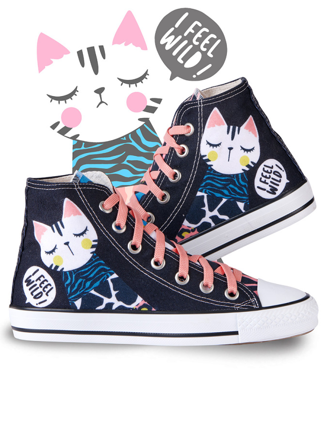 Forest Cat High Top Girl Black Sneakers - 1
