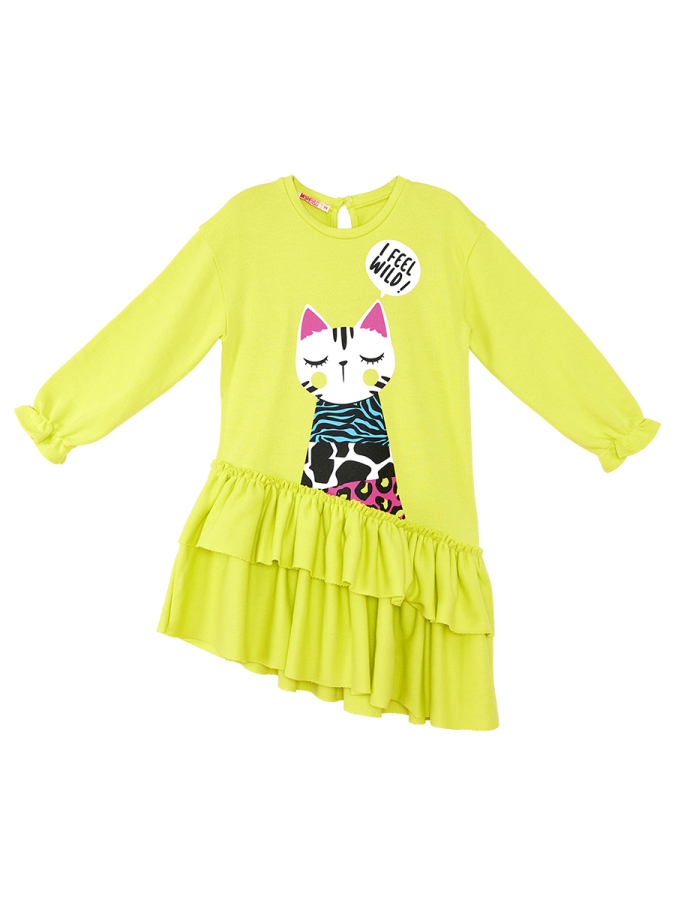 Forrest Cat Girl Cotton Lime Dress - 3