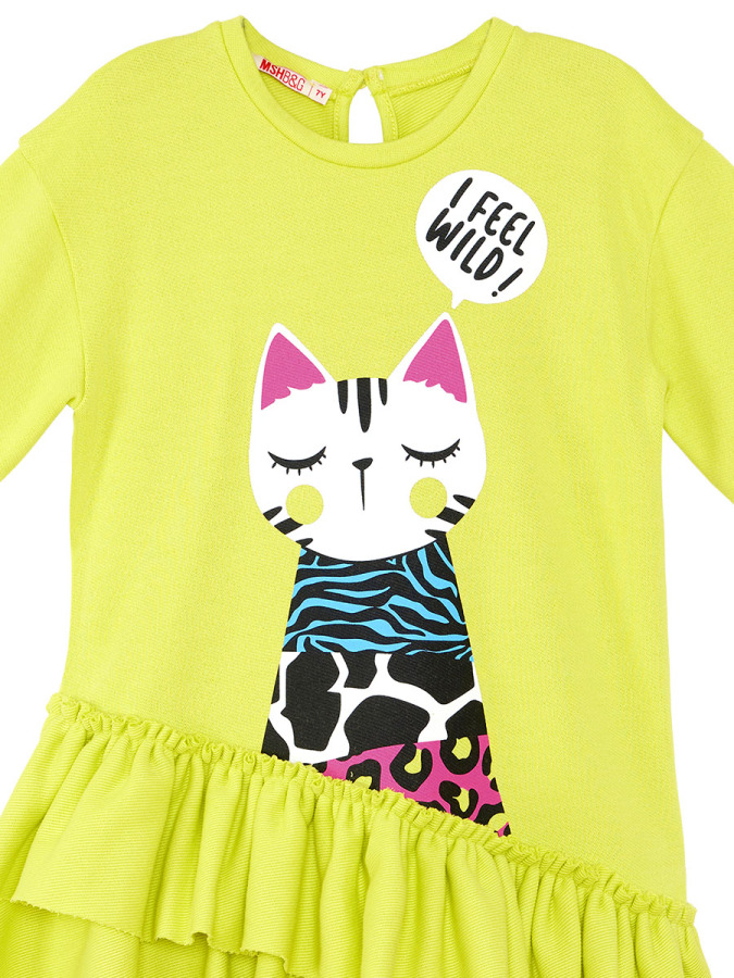 Forrest Cat Girl Cotton Lime Dress - 5