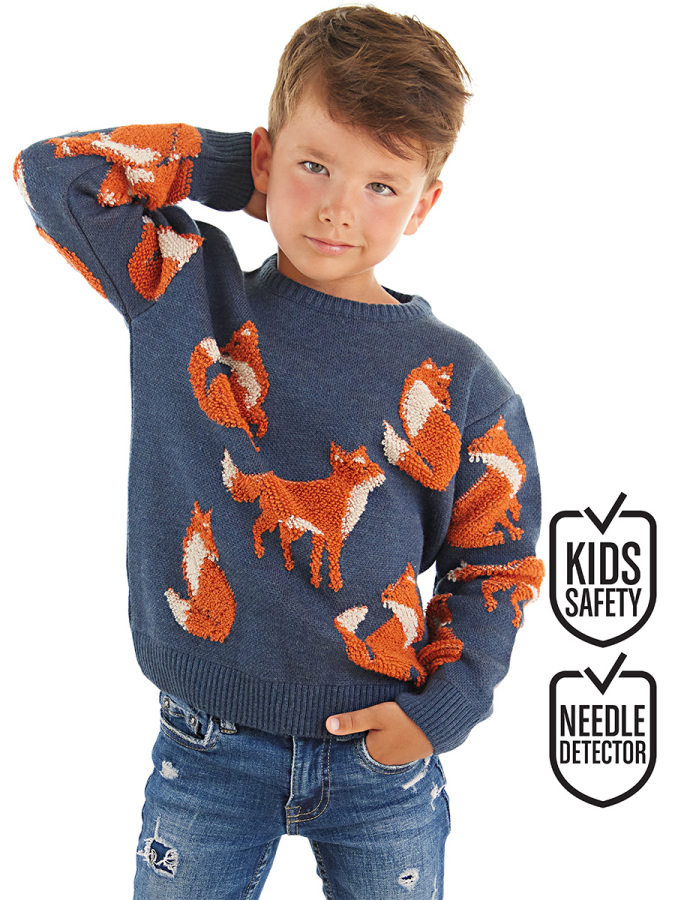 Fox Boy Navy Blue Knit Pullover Sweater - 1