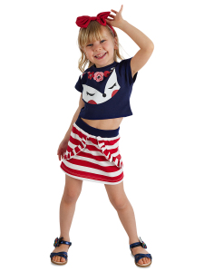 Fox Fırfırlı Kız Çocuk Crop Top Etek Takım - Denokids