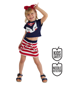 Fox Fırfırlı Kız Çocuk Crop Top Etek Takım - Denokids