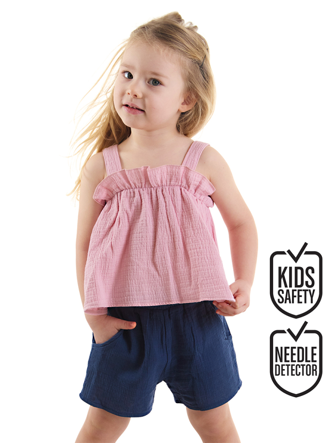 Frilled Muslin Girl Blouse&Shorts Set - 1