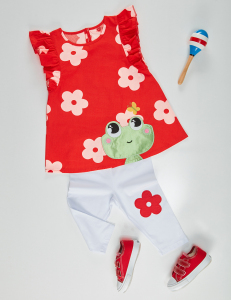 Frog Kırmızı Beyaz Kız Çocuk Tunik Tayt Takım - 6