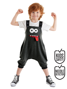 Funny Face Boy Grey Overall - Denokids