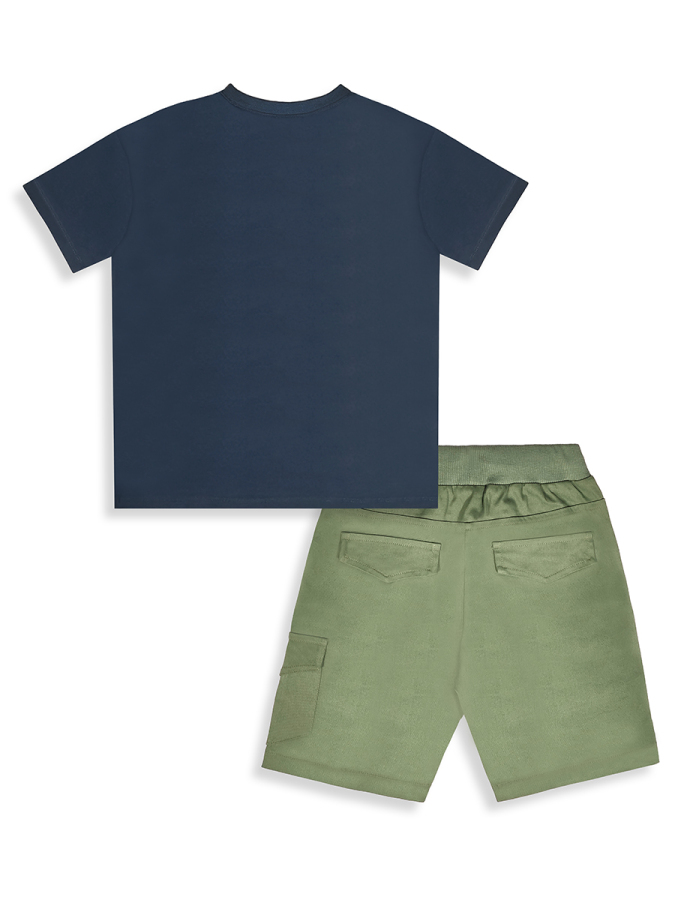 Erkek Çocuk Takım Bilim Baskılı Pamuk T-Shirt Gabardin Dokuma Şort Yazlık Takım - 6