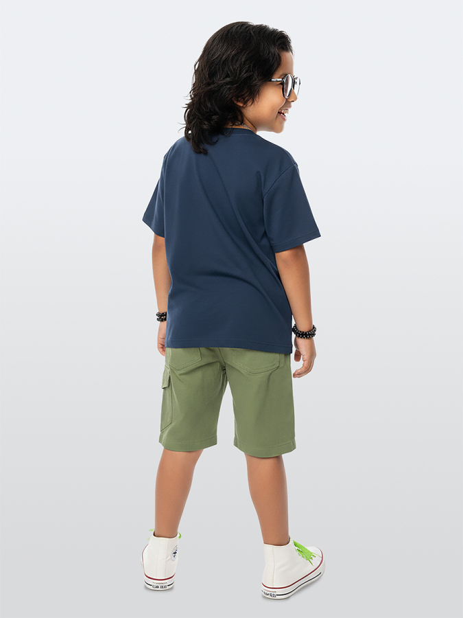 Erkek Çocuk Takım Bilim Baskılı Pamuk T-Shirt Gabardin Dokuma Şort Yazlık Takım - 2