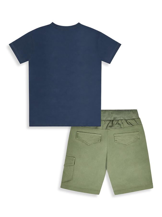 Erkek Çocuk Takım Bilim Baskılı Pamuk T-Shirt Gabardin Dokuma Şort Yazlık Takım - 5