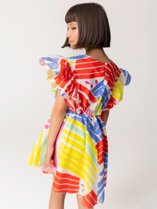 Geometrik Desenli Beli Lastikli Kız Çocuk Elbise - 2