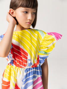 Geometrik Desenli Beli Lastikli Kız Çocuk Elbise - 3