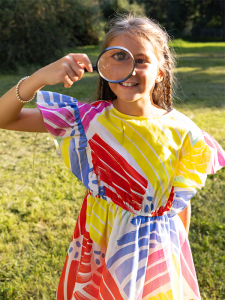 Geometrik Desenli Beli Lastikli Kız Çocuk Elbise - 5