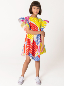 Geometrik Desenli Beli Lastikli Kız Çocuk Elbise - SheShe