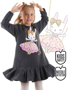Giitter Rabbit Girl Anthracite Dress - Denokids