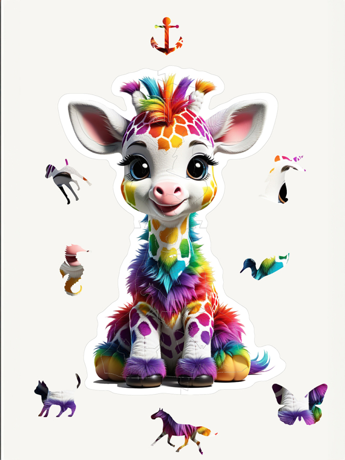 Giraffe , 14 Parça Ahşap Yapboz, Bul Tak Puzzle - 1