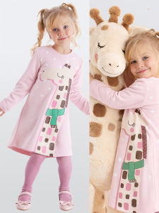 Giraffe Pink Girl Dress - Denokids