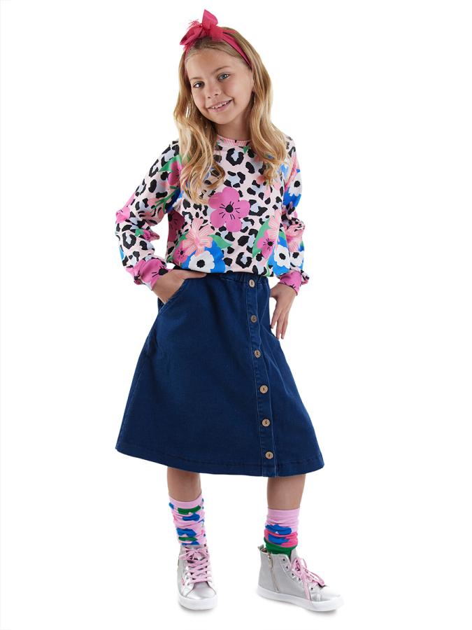 Girl Below-Knee Length Denim Skirt - 1