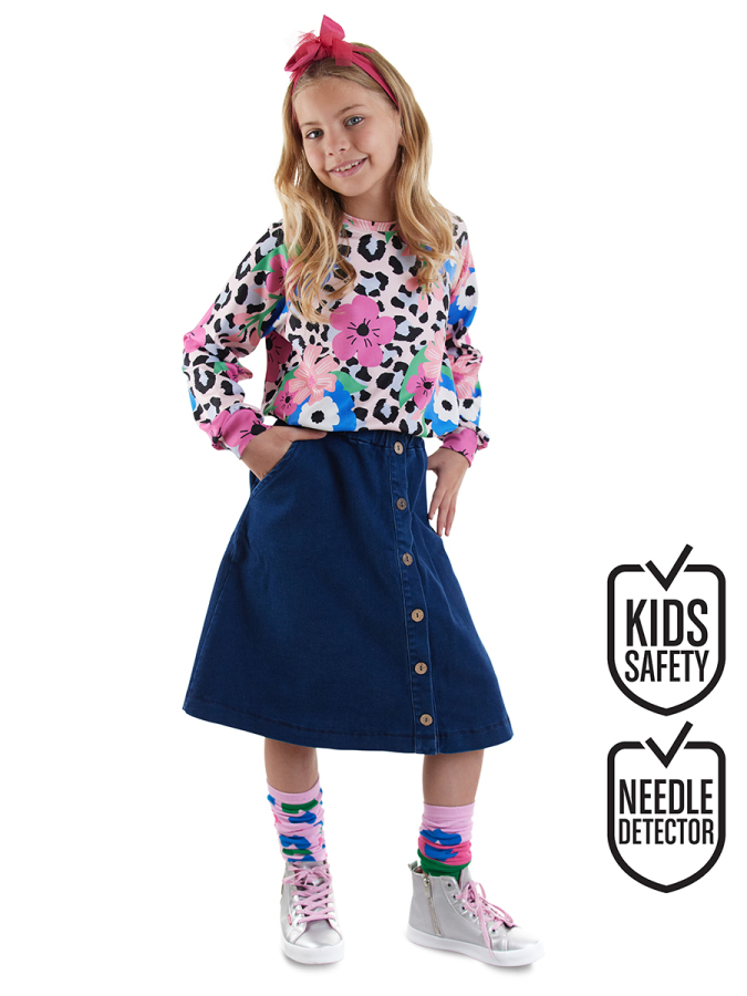 Girl Below-Knee Length Denim Skirt - 1