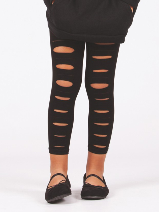 Girl Black Ripped Leggings - 1