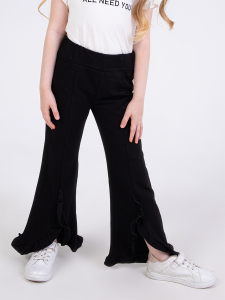 Girl Black Ruffled Sweat-Pants - 1