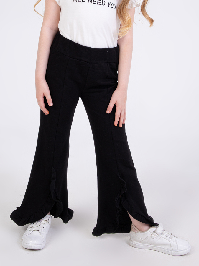 Girl Black Ruffled Sweat-Pants - 1