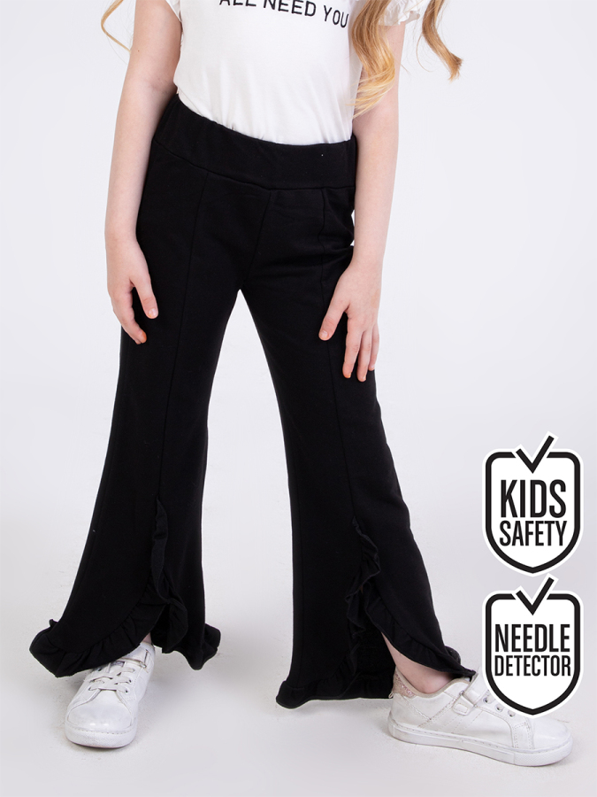 Girl Black Ruffled Sweat-Pants - 1