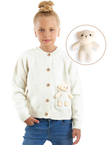 Girl Button Up Cardigan with Toy - 1