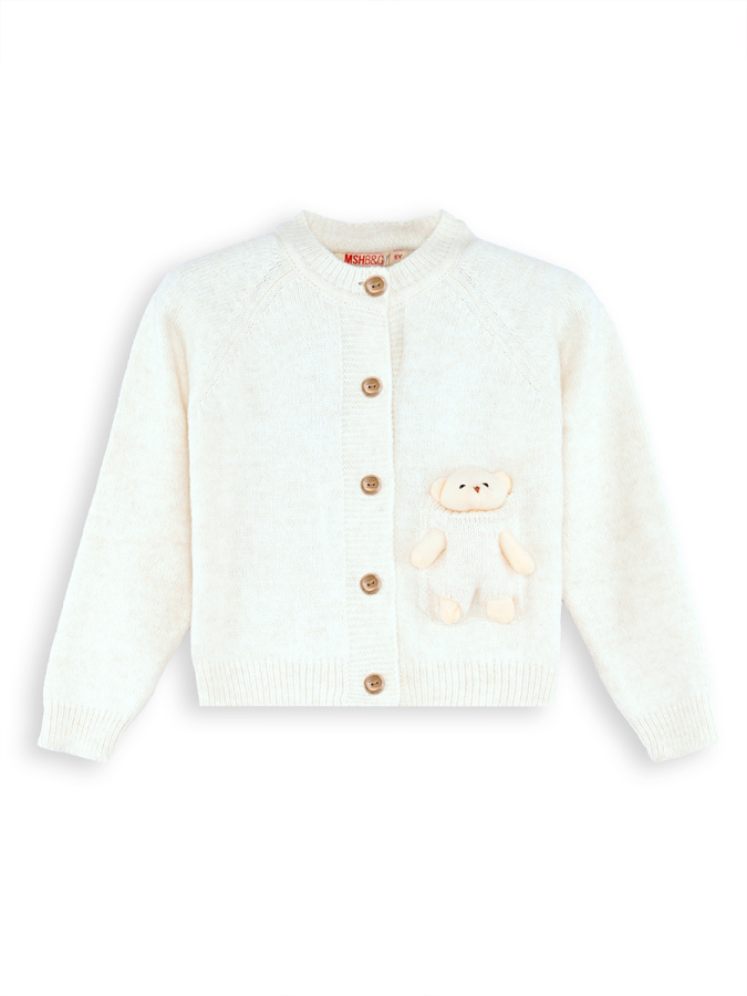 Girl Button Up Cardigan with Toy - 3