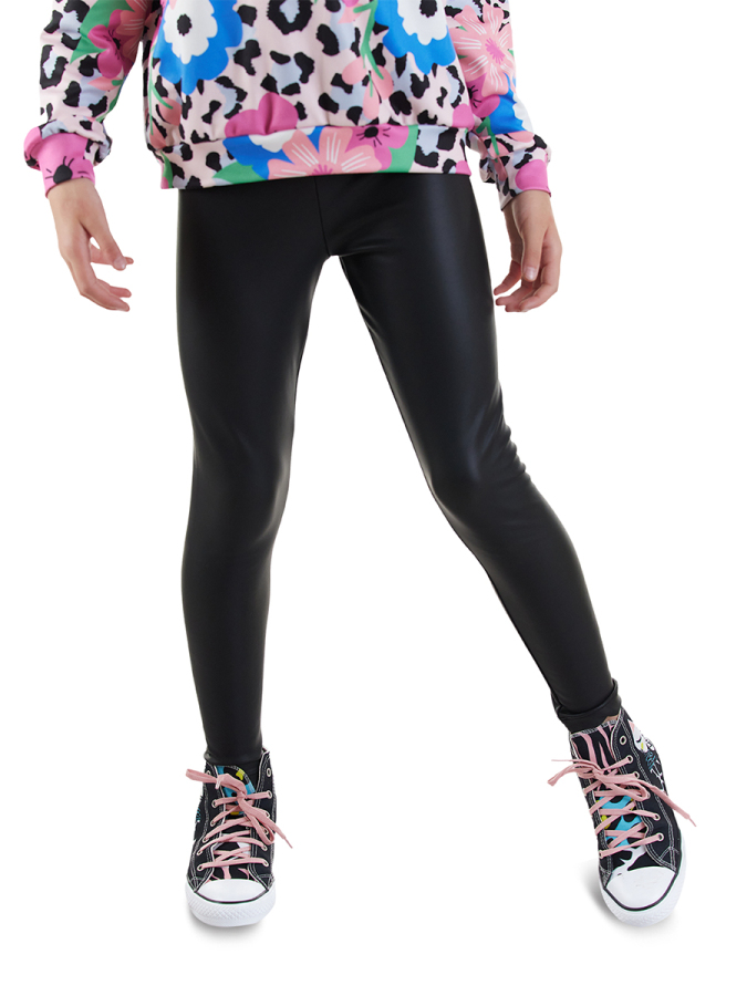 Girl Faux Leather Black Leggings - 1