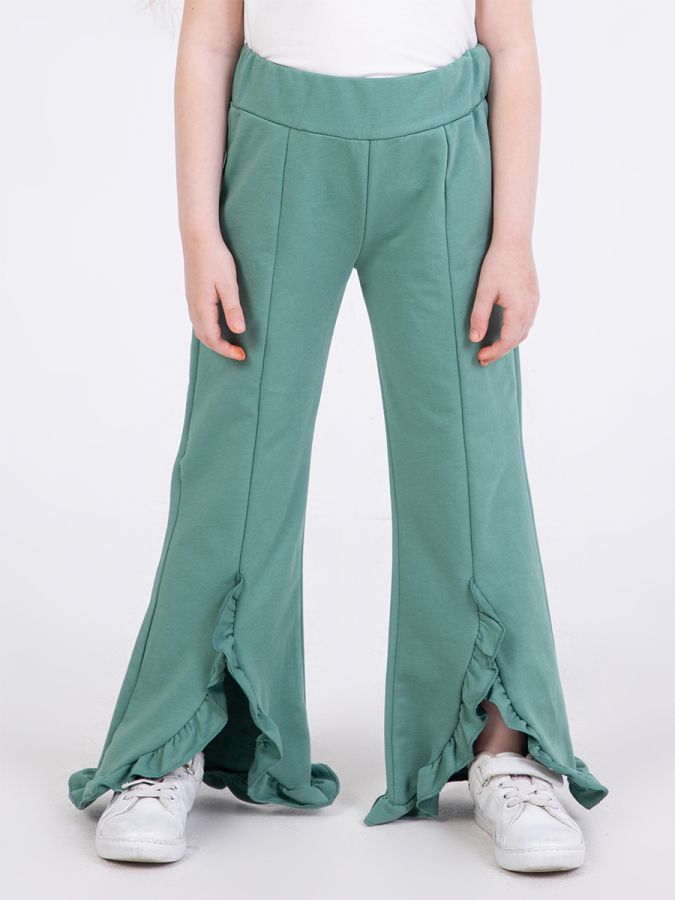 Girl Green Ruffled Sweat-Pants - 1