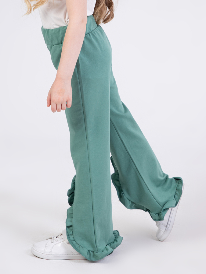 Girl Green Ruffled Sweat-Pants - 2