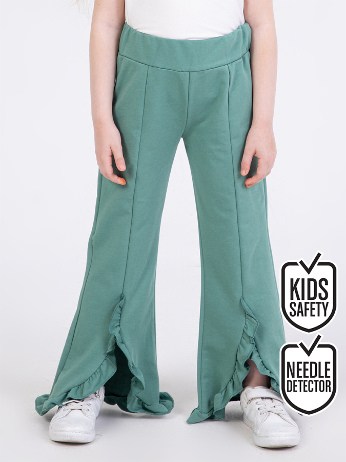 Girl Green Ruffled Sweat-Pants - 1