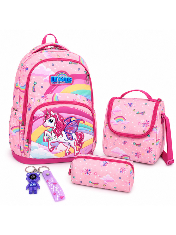 Girl Pink Unicorn 4-Piece School Bag Set - 1