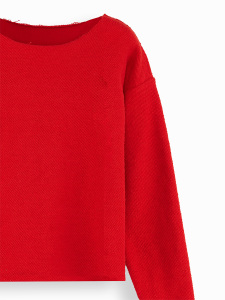 Girl Wide Neck Red Sweatshirt - 5