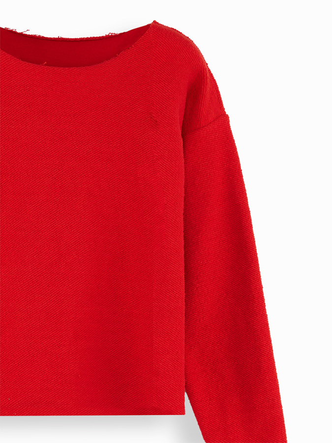 Girl Wide Neck Red Sweatshirt - 5