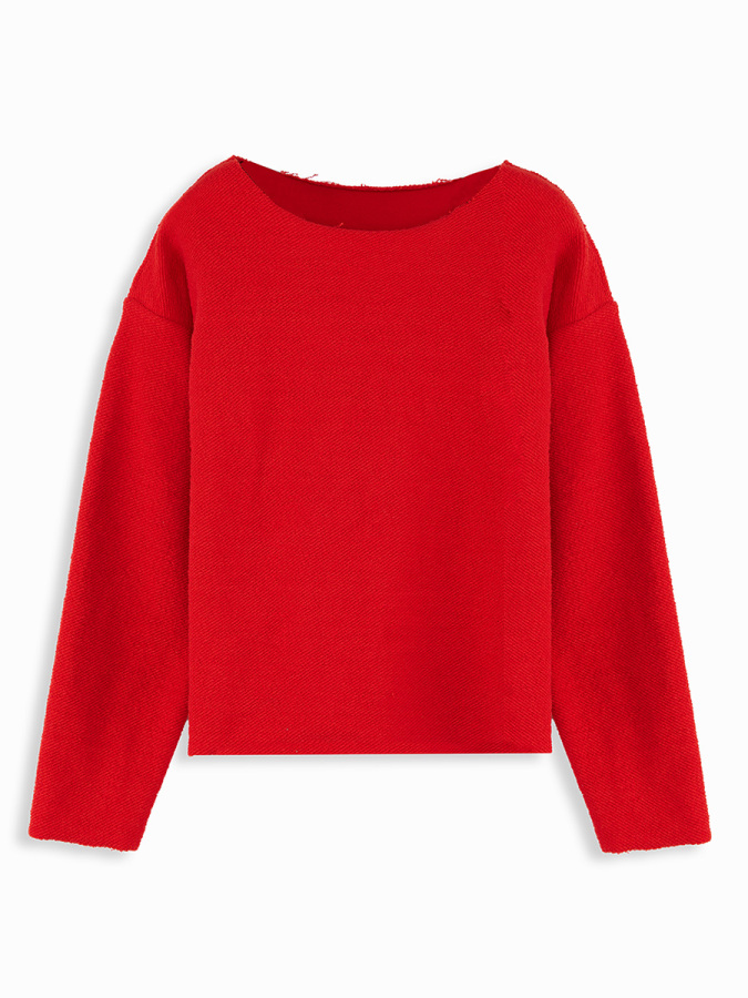 Girl Wide Neck Red Sweatshirt - 4