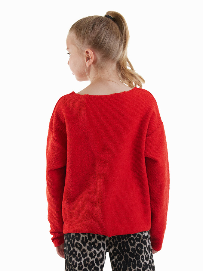 Girl Wide Neck Red Sweatshirt - 2