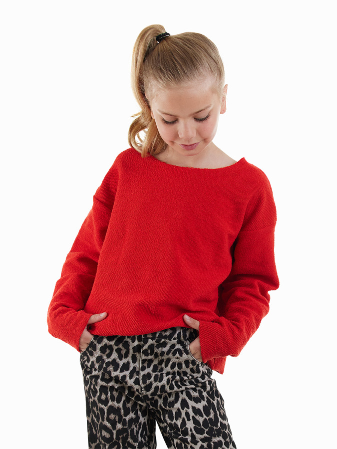 Girl Wide Neck Red Sweatshirt - 1