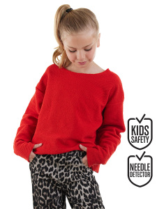 Girl Wide Neck Red Sweatshirt - Denokids