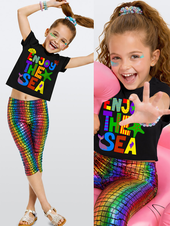 Girls 2-Piece Set Crop Top&Foil Leggings - 1