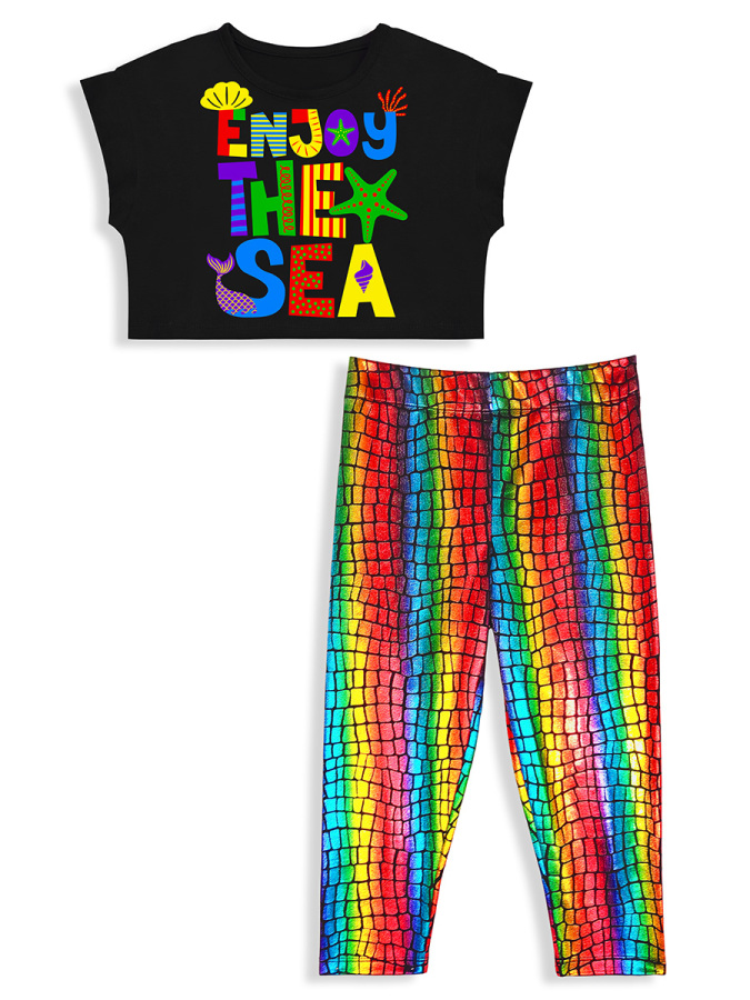 Girls 2-Piece Set Crop Top&Foil Leggings - 4