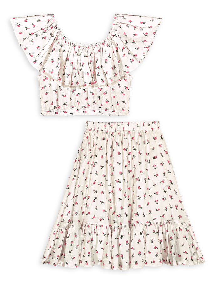 Girls 2-Piece Set Crop Top&Skirt Floral - 5
