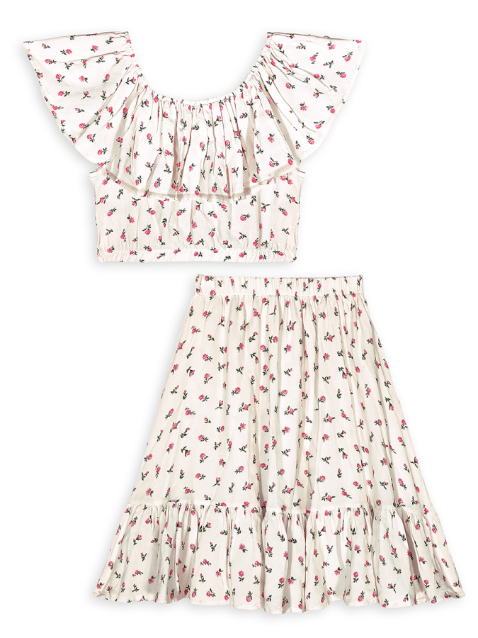 Girls 2-Piece Set Crop Top&Skirt Floral - 5
