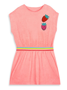 Girls Dress Terry Cloth Pink Strawberries - 4